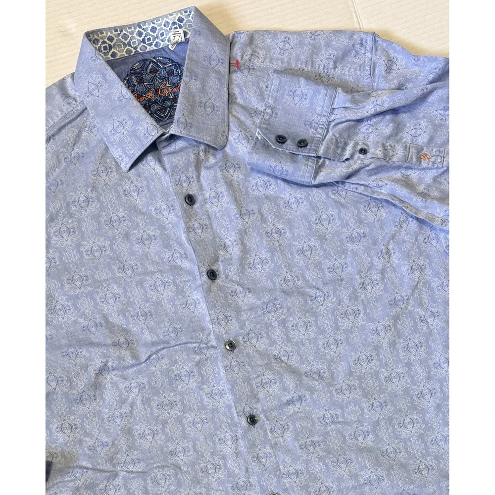 ROBERT GRAHAM - Men's Shirt - Blue Paisley Jacquard Long Sleeve Button - 2XL